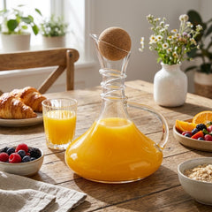 CURVED GLASS DECANTER WITH CORK LID 1500ML