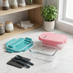 Premium Borosilicate Glass Lunch Box with Airtight Cutlery Lid – Smart, Stylish & Convenient! ✨🍱