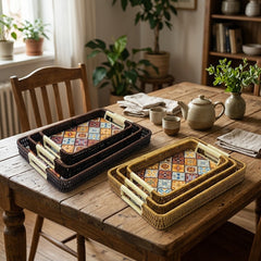 JAPANESE-INSPIRED RATTAN SERVING TRAY SET – MINIMALIST BEAUTY FOR YOUR HOME! 🌸