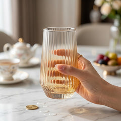 Amber Gold Ribbed Drinking Glass – Premium Glassware Collection ✨