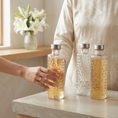 Premium Quality Imported Clear Transparent Glass Bottle with Stainless Steel Spiral Lid ✨