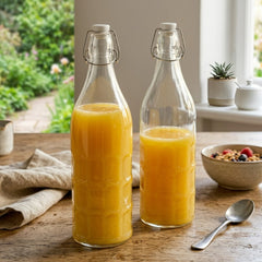 Clear Transparent Imported Glass Bottle With Attached Cork Lid β Perfect for Water, Juice & Milk Storage ππ§π₯