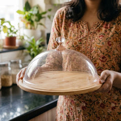 Elegant Cake Dome with Acrylic Lid & Bamboo Tray – 11 Inches