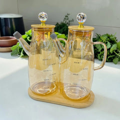 Borosilicate Glass Oil Jar Set with Bamboo Tray