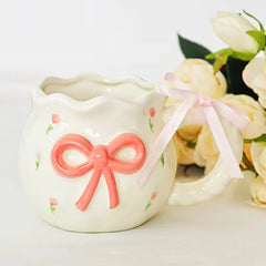 Romantic Bowed Rose Printed Handmade Ceramic Mug 🌷🎀 🌹
