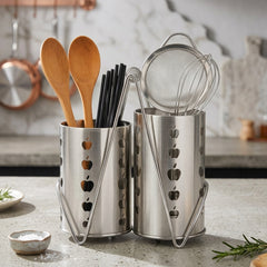 2-in-1 Stainless Steel Cutlery Holder With Stand – Smart & Stylish Kitchen Organizer! 🍴🤍