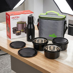 MILTON ARISTA TIFFIN SET WITH 3 CONTAINERS & 475ML STAINLESS STEEL BOTTLE