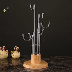 SS AND Wooden Coffee Mug Holder Tea Cup Stand