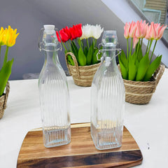 1 Liter Glass Water Bottle Stiped Desing