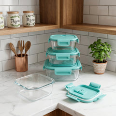 4 Pcs Square Oven Proof Glass Food Container Set 🔥🍱