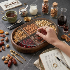 Premium Oval Wooden Date, Dry Fruit & Snack Serving Bowl Set With Acrylic Lid ππ₯π«