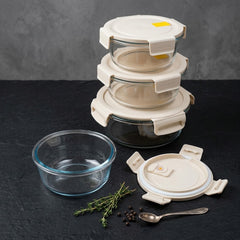 Premium 4 Pcs Round Shape Oven Proof Glass Food Container Set 🥘🫙