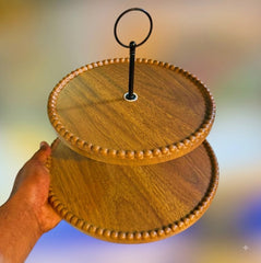 Imported Premium Dark Wooden 2-Tier Standing Serving Tray – Make Every Party & Family Gathering More Beautiful! 🍓 🥰