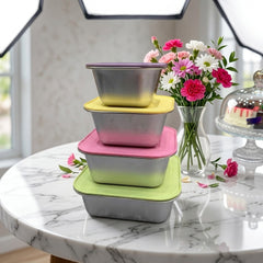 4PCS STAINLESS STEEL BOWL SET COLOURFULL LID