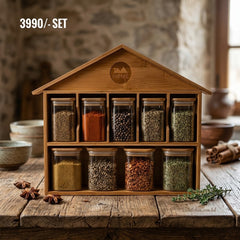 House-Shaped Bamboo Spice Rack Set – Stylish & Space-Saving Kitchen Organizer! 🌿🏡