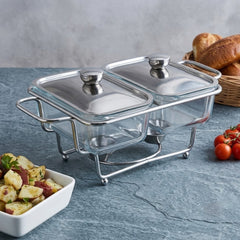 Premium 2-Piece Glass Chafing Buffet Dish Set – Perfect for Elegant Dining & Serving! 🍽️🔥