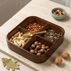 Luxury Square Shape Imported Household Wooden Date, Dry Fruit, Candy, Fruit & Snack Serving Bowl Set with Glass Lid ๐ฌ๐ฅฎ๐