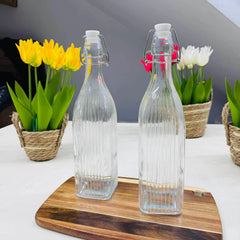 1 Liter Glass Water Bottle Stiped Desing