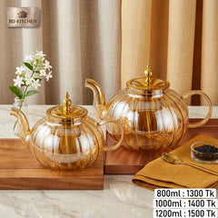 Pumpkin Shape Golden Glass Tea Kettle – Elegant Tea Time Essential 🫖🌿