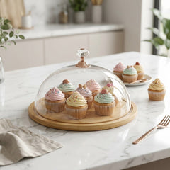 Elegant Cake Dome with Acrylic Lid & Bamboo Tray – 11 Inches
