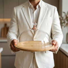 Elegant Cake Dome with Acrylic Lid & Bamboo Tray – 11 Inches