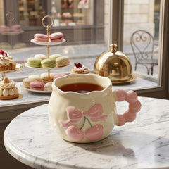 Cute 3D Cherry & Bow Ceramic Mug ☕🍒🎀