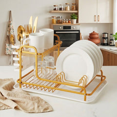 PREMIUM GOLDEN ALUMINUM DISH RACK – ELEGANCE FOR YOUR KITCHEN! ✨