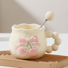 Cute 3D Cherry & Bow Ceramic Mug ☕🍒🎀