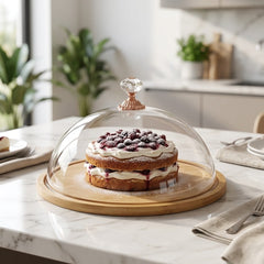 Elegant Cake Dome with Acrylic Lid & Bamboo Tray – 11 Inches