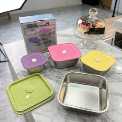 4PCS STAINLESS STEEL BOWL SET COLOURFULL LID