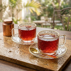 Glacier Premium Tea Cup Set – Crystal Clear Elegance with Golden Rim 🪷✨