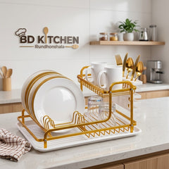 PREMIUM GOLDEN ALUMINUM DISH RACK – ELEGANCE FOR YOUR KITCHEN! ✨