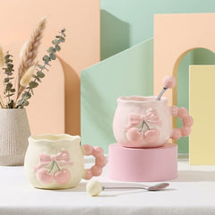 Cute 3D Cherry & Bow Ceramic Mug ☕🍒🎀
