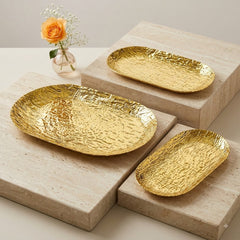 Luxury Golden Metallic 3pc Oval Serving Tray Set with Unique Uneven Design – Perfect for Stylish Serving, Home Décoration & Elegant Guest Entertaining 💛🍰