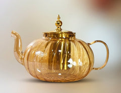 Pumpkin Shape Golden Glass Tea Kettle – Elegant Tea Time Essential 🫖🌿