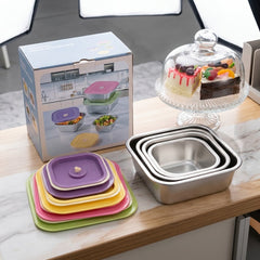 4PCS STAINLESS STEEL BOWL SET COLOURFULL LID