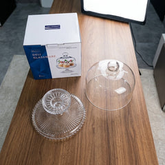 ELEGANT GLASS CAKE STAND WITH DOME LID