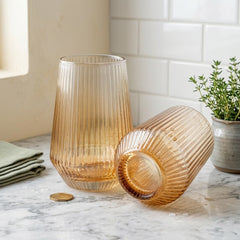 Amber Gold Ribbed Drinking Glass – Premium Glassware Collection ✨