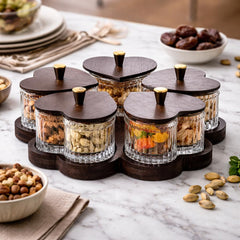 HEART-SHAPED GLASS SNACK BOWL SET WITH WOODEN TRAY & LIDS – A BEAUTIFUL TOUCH OF ELEGANCE FOR YOUR HOME! ✨