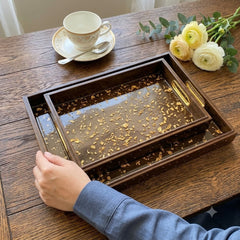 Premium Acrylic Serving & Decorative 2pcs Tray Set with Wooden Border 🧀🍩🥐