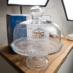 ELEGANT GLASS CAKE STAND WITH DOME LID