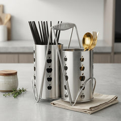 2-in-1 Stainless Steel Cutlery Holder With Stand – Smart & Stylish Kitchen Organizer! 🍴🤍