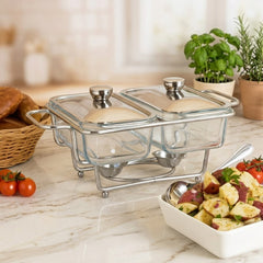 Premium 2-Piece Glass Chafing Buffet Dish Set – Perfect for Elegant Dining & Serving! 🍽️🔥