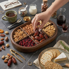 Premium Oval Wooden Date, Dry Fruit & Snack Serving Bowl Set With Acrylic Lid ππ₯π«