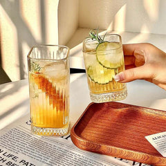 Vintage Thick-Bottom Diamond Striped Glass Set 💎