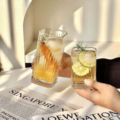 Vintage Thick-Bottom Diamond Striped Glass Set 💎