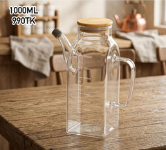 1000ML Premium Glass Oil Jar with Natural Wooden Lidđŋ