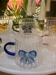Ribbed Bow Glass Cup Set – Cute & Elegant Mini Mug 💗🎀💜