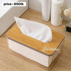 Acrylic Tissue Box with Bamboo wooden Lid