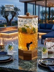 Premium Glass Juice Dispenser with Wooden Stand 🥤🍋